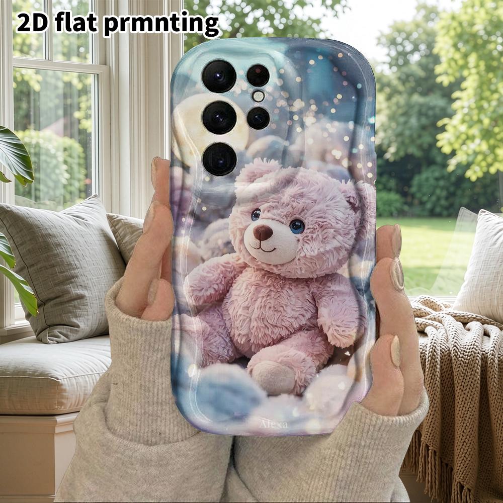 Phone Case: 2D Flat Samsung Galaxy A34 A35 M05 M06 S20 S22 S21 FE Plus 5G Protective Case, Couple Style, Pink Bear Moonlit Night, Christmas and Hallow