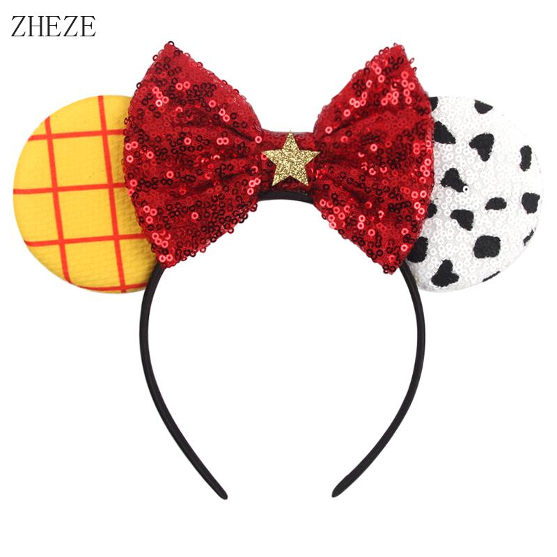 Disney Mickey Uszy Opaska z Cekinami 5" Kokarda Zamek Fajerwerki Opaska do Włosów Dla Dziewczynek Dzieci Featival Impreza DIY Akcesoria do Włosów