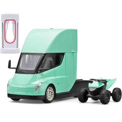 1/24 Tesla Semi Truck Modelo Heavy Truck Toy Trailer, Metal Diecast Modelo com Luz e Som Pull Back Toy para Meninos de 4 a 7 anos