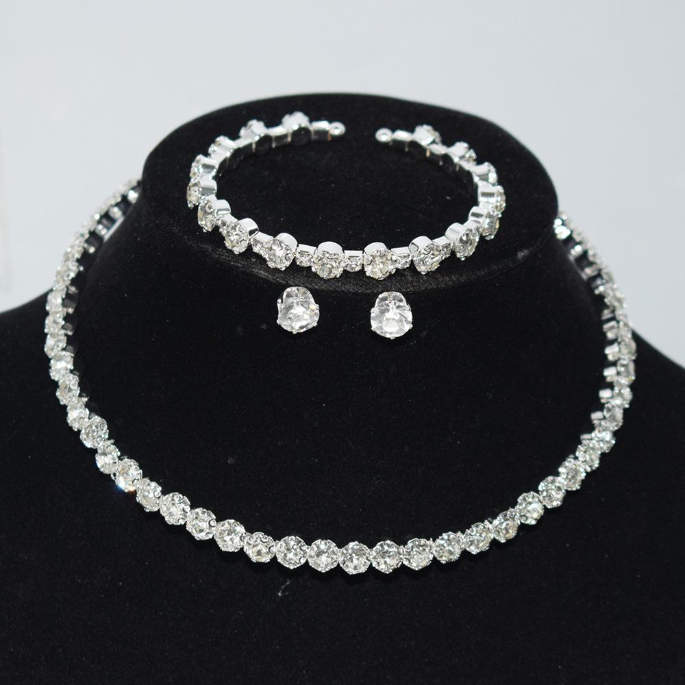 Gold & Silver Rhinestone Jewelry Set: Choker, Bracelet, Stud Earrings, & Necklace