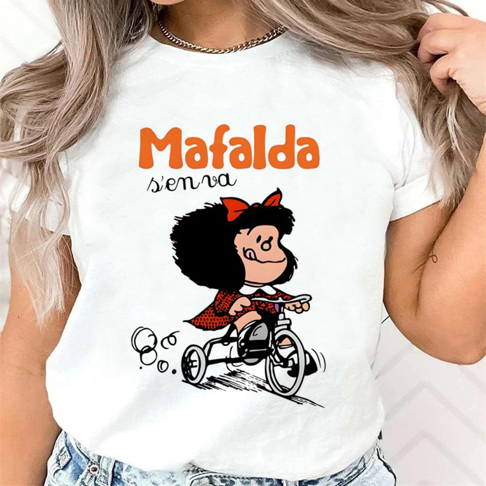 Summer Women T-Shirt Cartoon Mafalda Kawaii Graphic Short Sleeve Clothing Fashion Tops Tees Female Harajuku Streetwear Tops