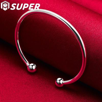 Gemelli braccialetti con perline solide lisce in argento sterling 925 da 4 mm