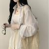 Summer Ice Cream Color Loose Long Sleeve Women's Shirt Sun Protection Folded Design Commute Style Thin Material Pure Color