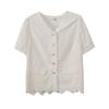 Large Size Women's Clothing Korean Gentle Temperament V-neck Shirt Summer New Sweet Short-sleeved Top 252551