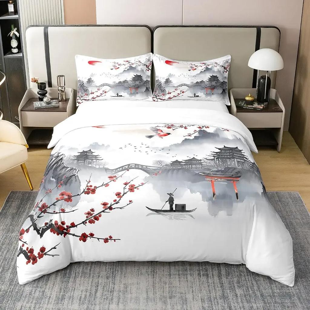 Japanese Sakura Duvet Cover Sets For Teens Queen Size Japanese Styles Quilt Covers Set 2 Pillowcases 1 Duvet Cover No Comforter