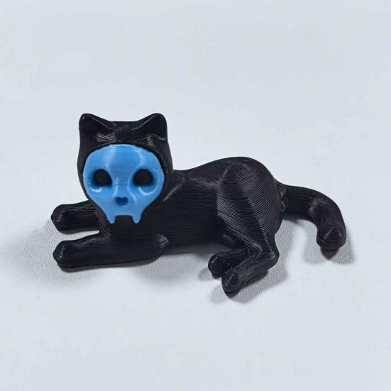 Cat Pen Holder 3D Printed Black Cat Ornament Cat Figurine with Detachable Skull Mask for Home Office Desk Halloween Decoration
