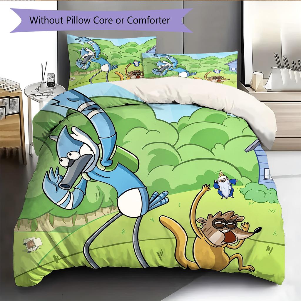 Regular Show  Pattern Bedding Quilt Set  Home Decoration  Gift (1 * Duvet Cover + 2 * Pillowcase  Without Core)