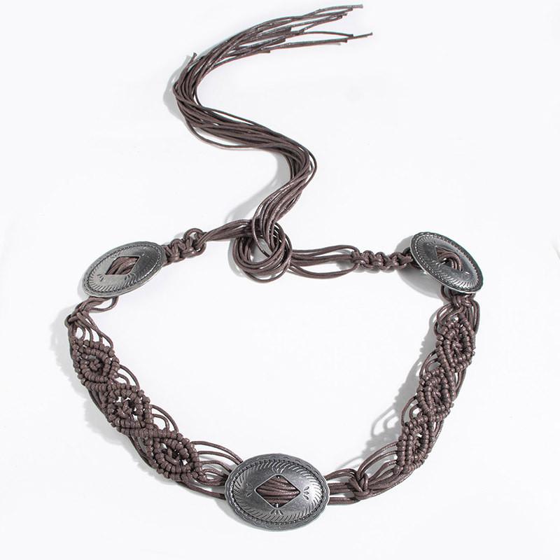 Bohemian Style Handwoven Waist Belt With Tie Closure For Vacation And Festival Wear