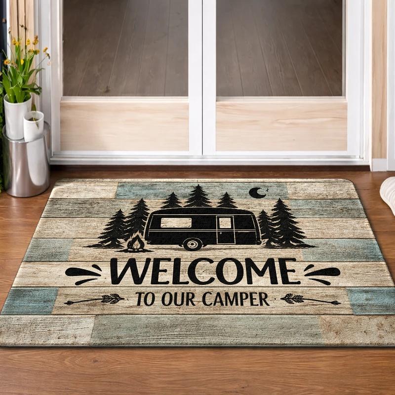 1pc Vintage Camper Van Rug Suitable for Indoor/Outdoor Use, Non-Slip Rubber Backing & Machine Washable Carpet, Durable Mat Suitable for Living Room