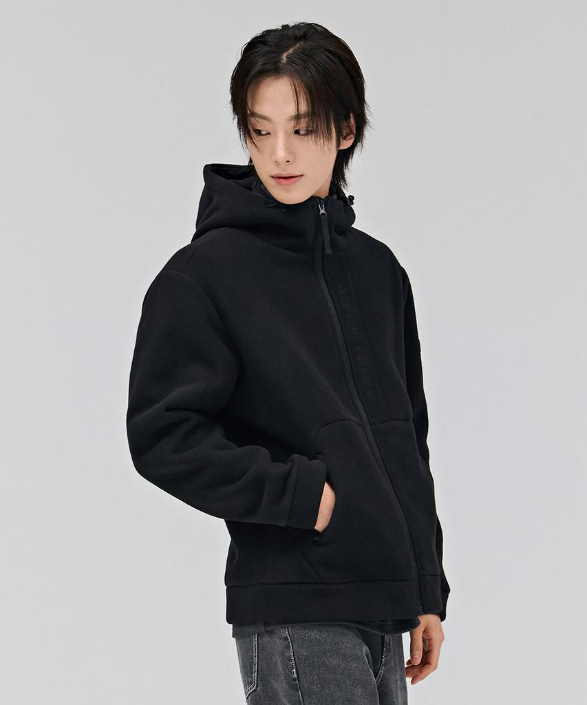 Chasecult Unisex Polar Fleece Boa Bonded Zip-Up Hoodie - Black