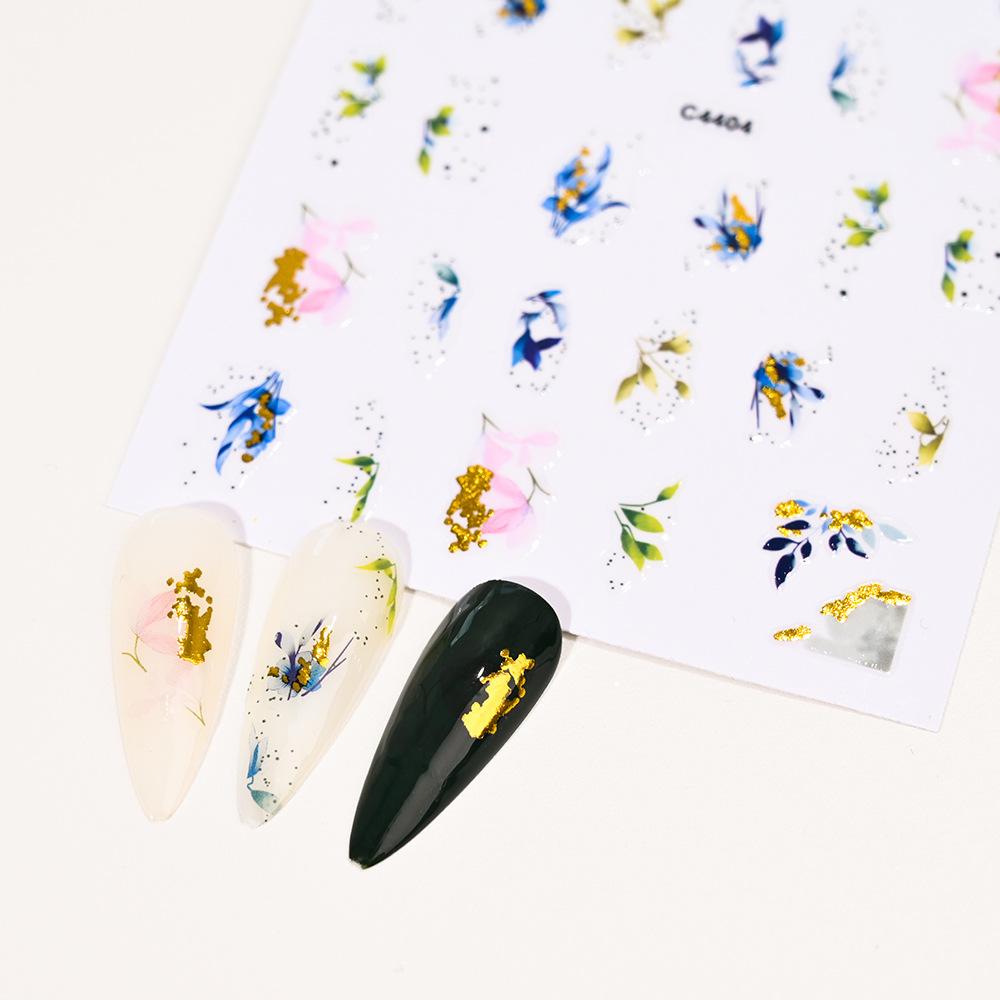 Bronzing Painted Nail Art Sticker 3D Adhesive Self-Adhesive Waterproof Nail Sticker Abstract Butterfly Line Gold Nail Sticker