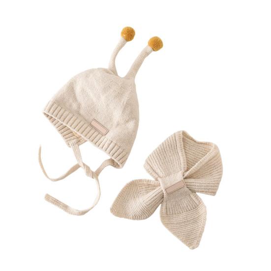 2Stk/Set Kinder Hut Schal Set Plüschkugeln Deko Schnürung Strickmütze Schal Set Elastische Kaltwetter Accessoires