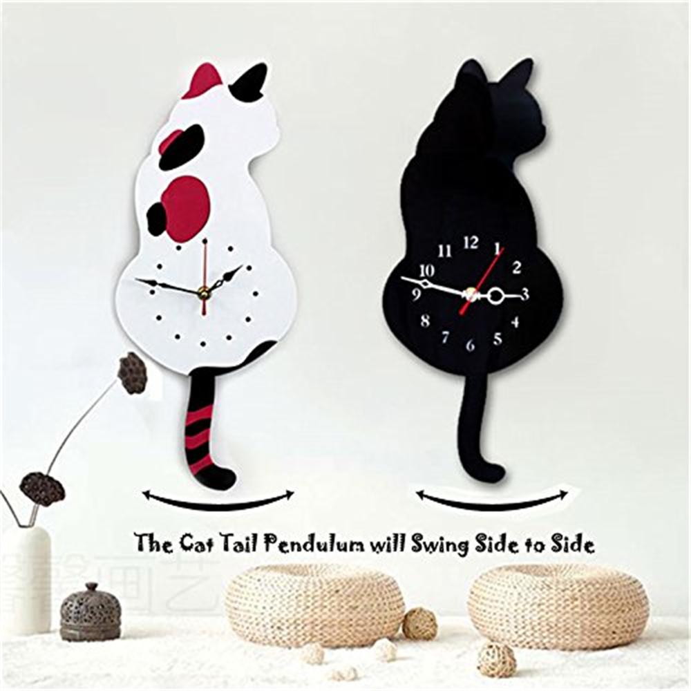 Wall Clock Creative DIY Cat Acrylic Wall Clock with Swing Tail Pendulum for Living Room Bedroom Kitchen Home Décor