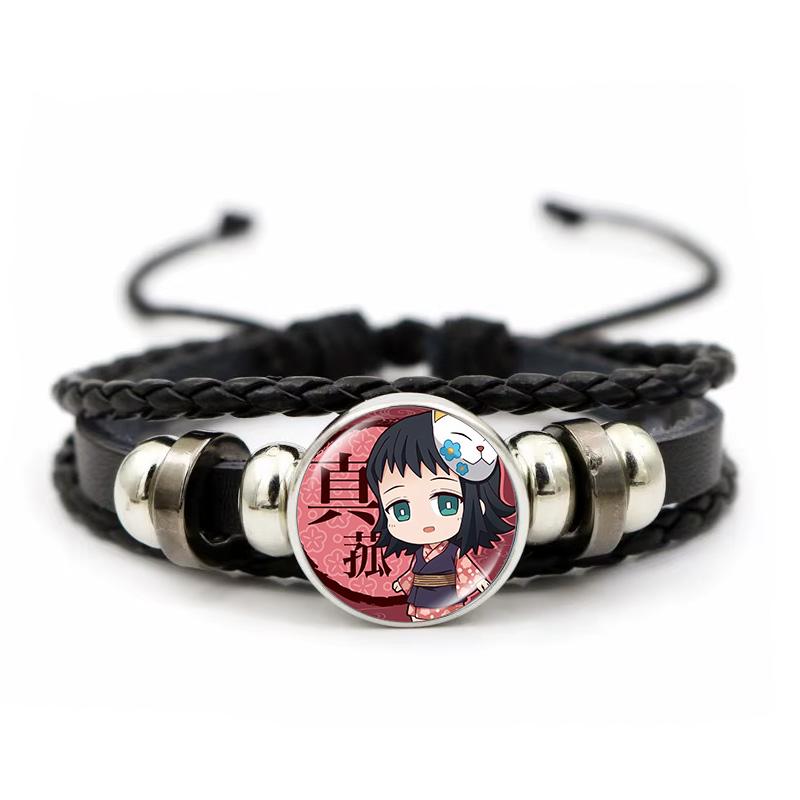 Anime Peripherie Demon Slayer Geflochtenes Armband Kamado Nezuko Zeitjuwel Glas Handgefertigt Ledergeflecht Paar-Armbänder