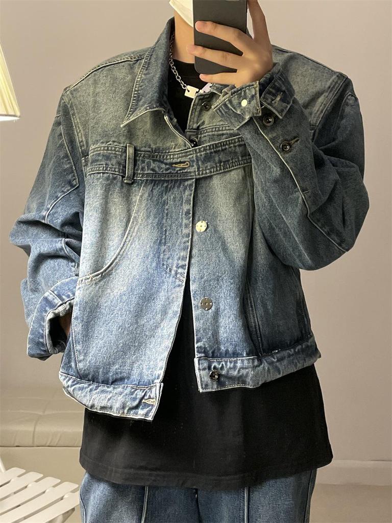 Herren-Jeansjacke mit amerikanischem Revers im Retro-Stil: Frühlings- und Herbststil