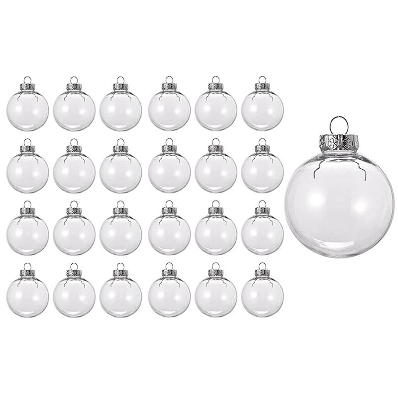 24PCS Clear Plastic Fillable Christmas Balls 8cm DIY Xmas Tree Ornament Decoration Arts Crafts