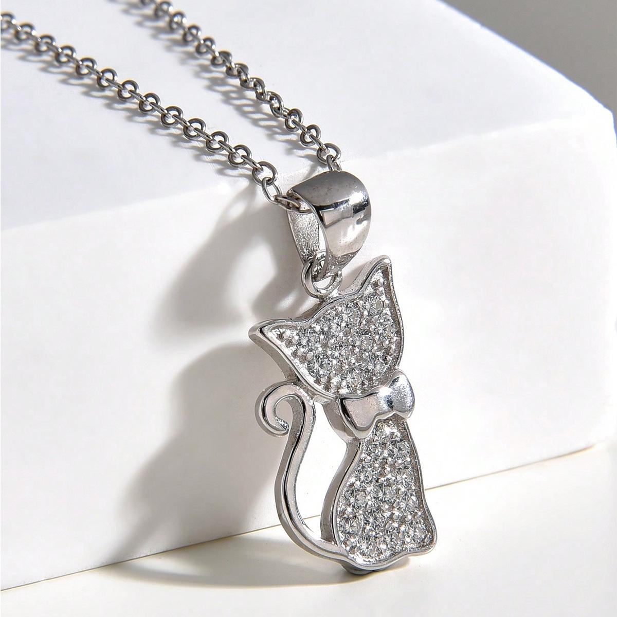 

Ожерелье-подвеска из серебра 925 пробы с кошкой - Инкрустированный циркон, мультяшный дизайн, милое животное, подарок серебряный