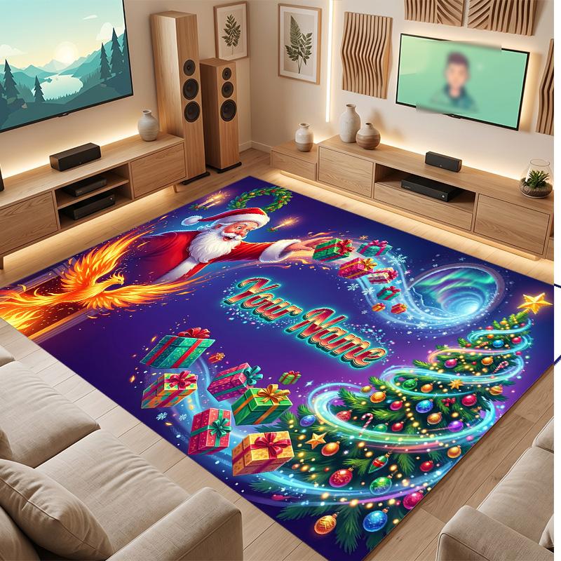 Christmas Theme Soft Crystal Velvet Rug Custom Name & Text Print Non Slip Floor Rug for Bedroom Living Room