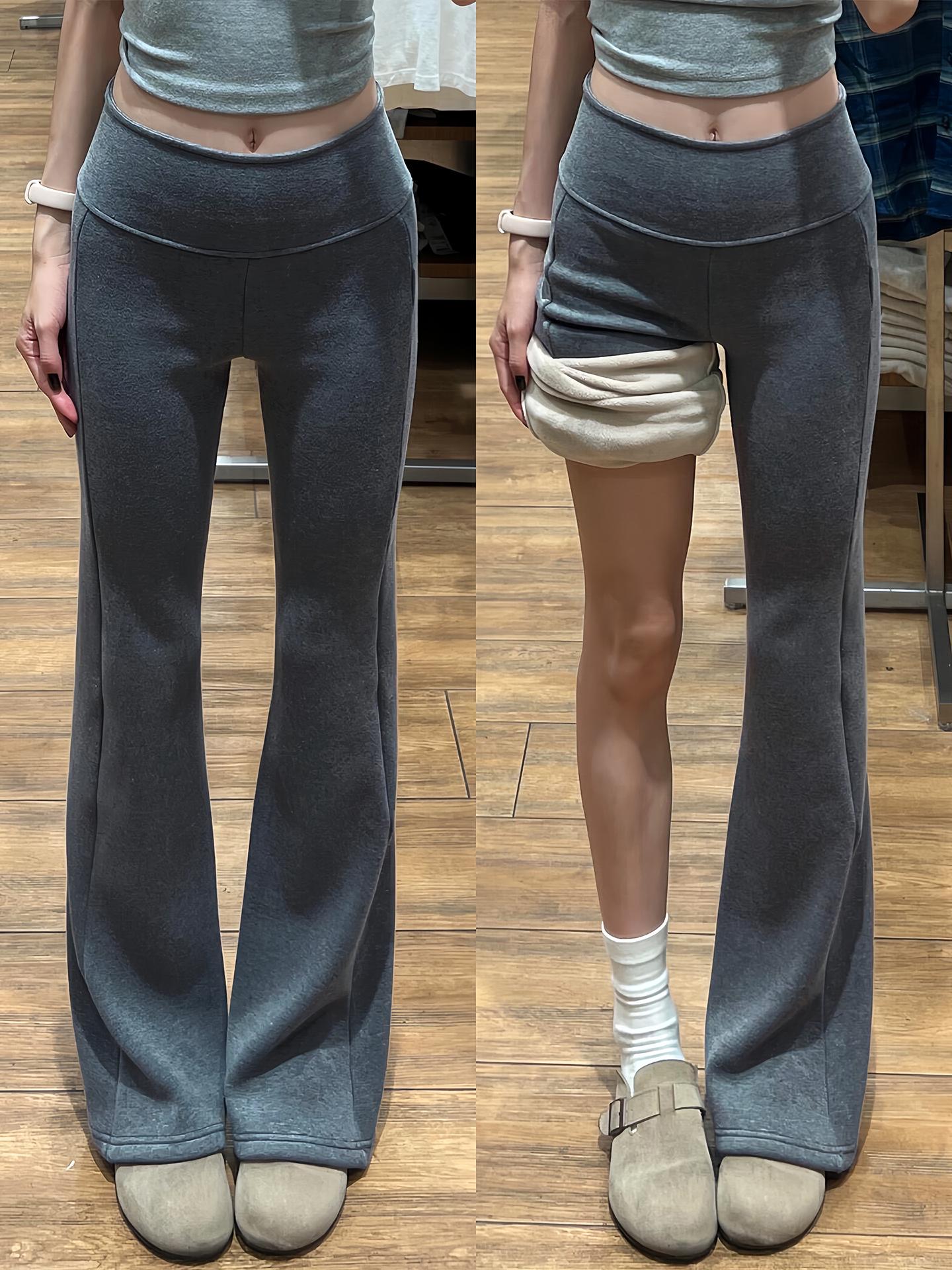 

Women s Black High Waist Micro-Flare Pants - Autumn Winter Plus Velvet, Slimming, Hip Lifting, Thickened, Petite Long Yoga Sportswear. S темно-серого