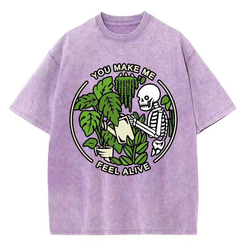 Summer Women's T-Shirt Skull with Botanical Print Oversized Crewneck Wash Distressed Short Sleeve Y2K Casual Top