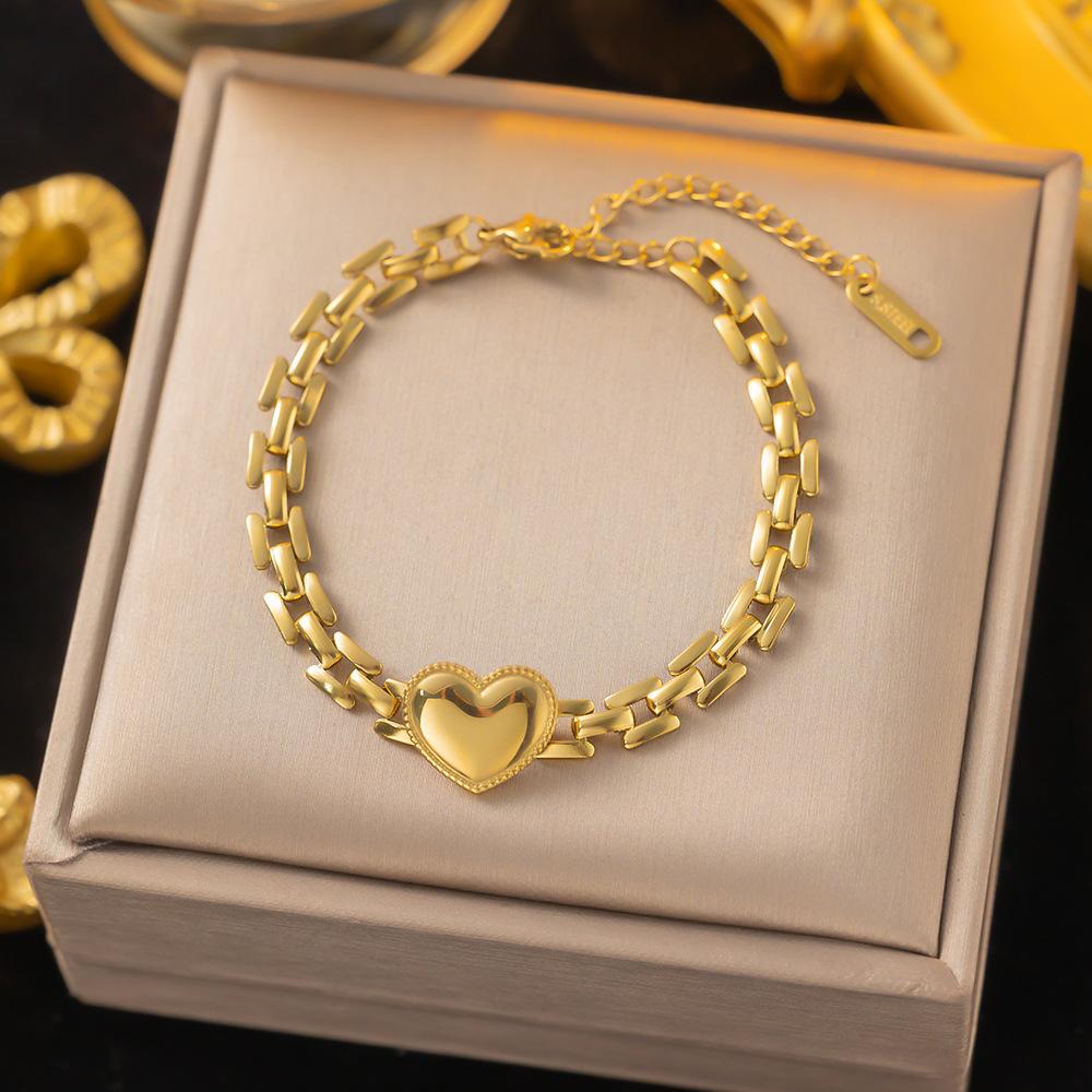 Strap‑Detail Love Titanium‑Steel Thick‑Chain Bracelet, European‑American Personalized High‑Sense Exquisite Women Bracelet