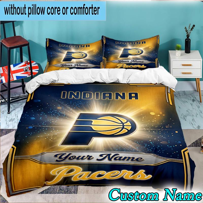 Custom Name 3PCS Pacers Basketball Team Bedding Set,Including Duvet Cover And 2pcs Pillowcases Perfect for Bedroom,Dormitory,Fan Christmas Gift