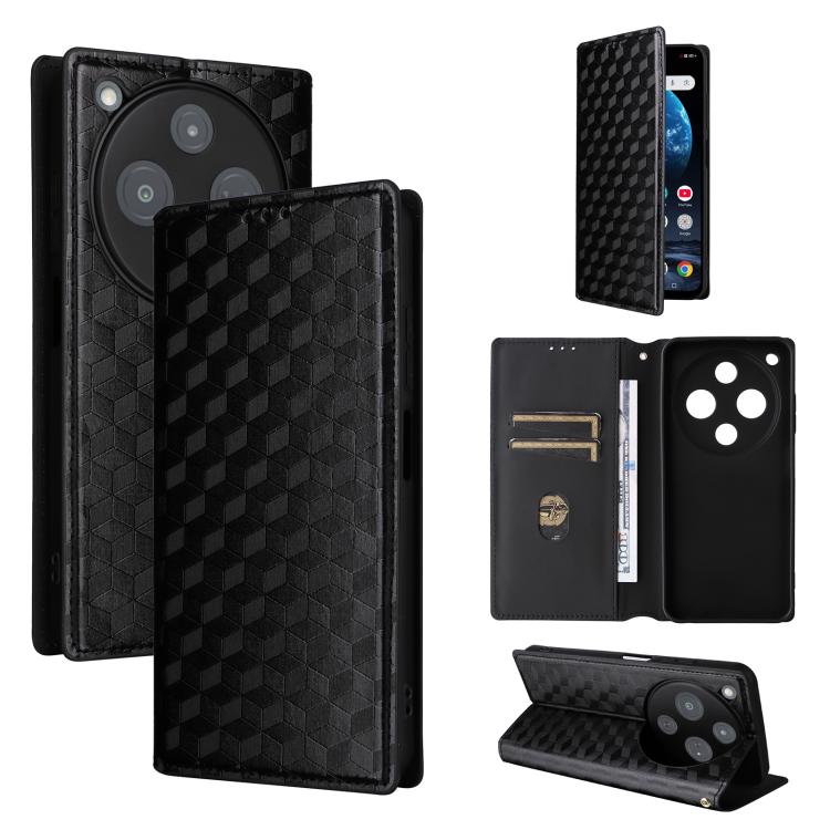 Cubic Grid Texture Flip Leather Phone Case