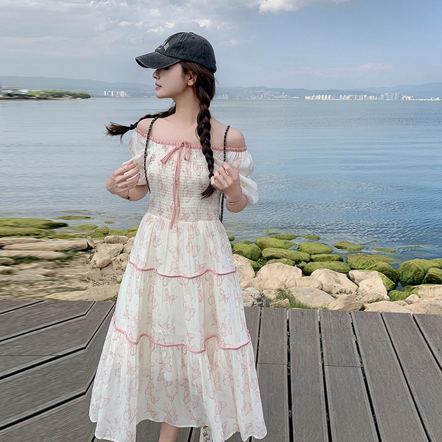 Bubble Sleeve Dress Women's Summer New Waist Thin Sweet Long Skirt