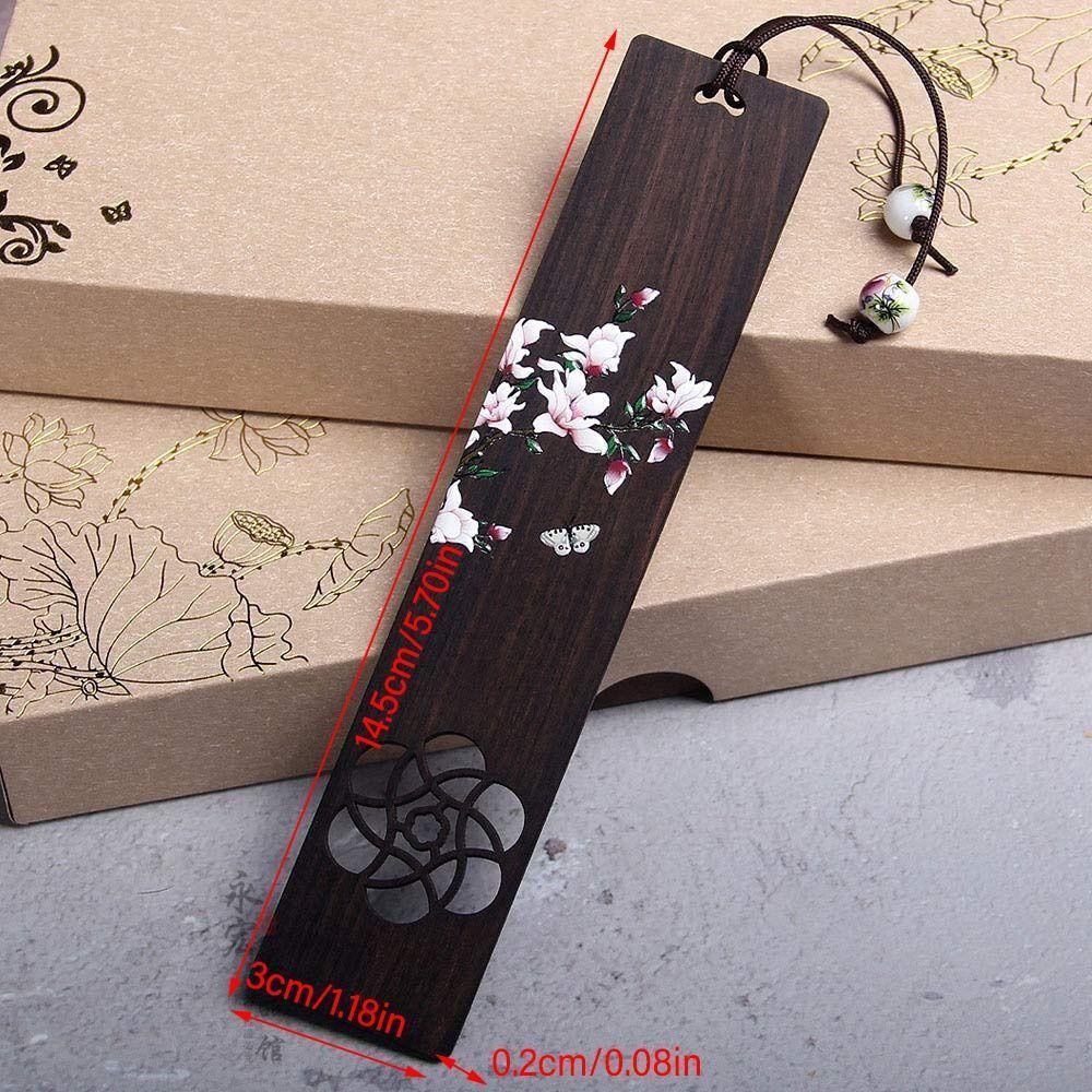 Chinese Style Wooden Bookmark Retro Carving Ebony Book Clip Pagination Mark Learning Stationery School Office Supplies 2023