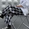 Men Pants Plaid Streetwear Wide Leg Elastic Waist Loose Sports Pants Trousers for Autumn