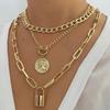 3 stuks/set Vintage Munt Hanger Kettingen voor Vrouwen Punk Goudkleurig Slot Meerlagige Ketting 2026 Trendy Y2K Sieraden Cadeaus