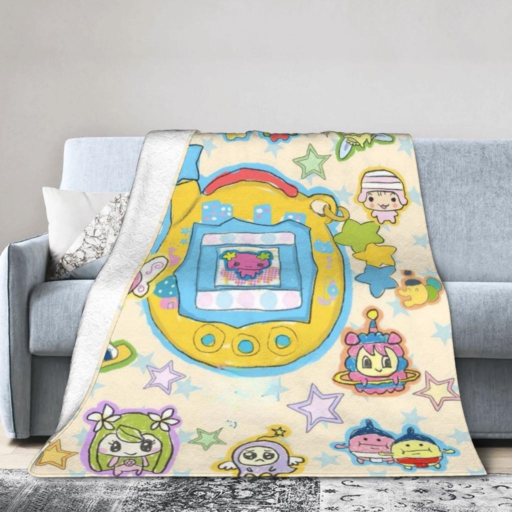 Tamagotchis Cartoon Blankets Fleece Electronic Pets Ultra-Soft Throw Blankets for Bedding Couch Bedspread
