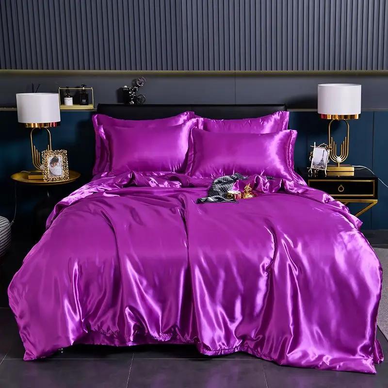 Luxus 100% Seidenbettwäsche-Set mit Bettbezug-Set Doppel- King- Queen-Size Bettwäschebezug-Set 4-teilig Bettdecke Bettwäsche-Sets