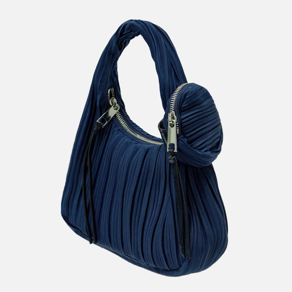 BLUEORB Mini Hobo Bag, Handbag, Mini Tote, Pleated Bag, Women's, Korean Fashion (Evening Blue)