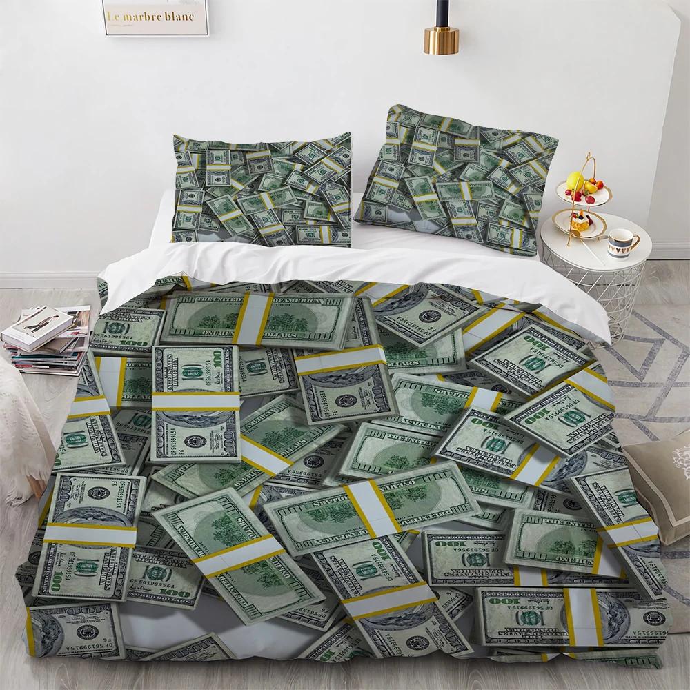 Geld Bettbezug Set Goldmünzen Druck Bettwäsche Set Weich Bequem Doppel Queen King Size Bettdeckenbezug für Teenager Erwachsene