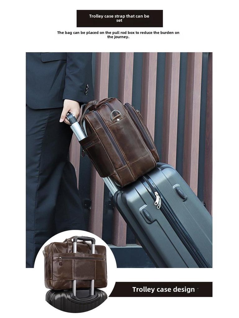 Jiameida Retro Leather Men's 17-Inch Briefcase and Handbag