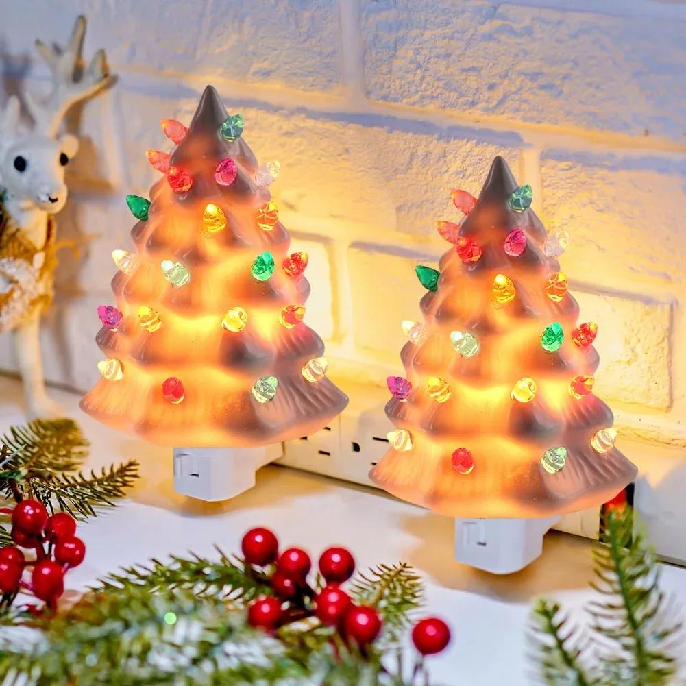 LED Christmas Tree Night Light US Plug For Home Bedroom Bedsides Decor Tree Wall New Year Night Light Energy Efficient Lamp