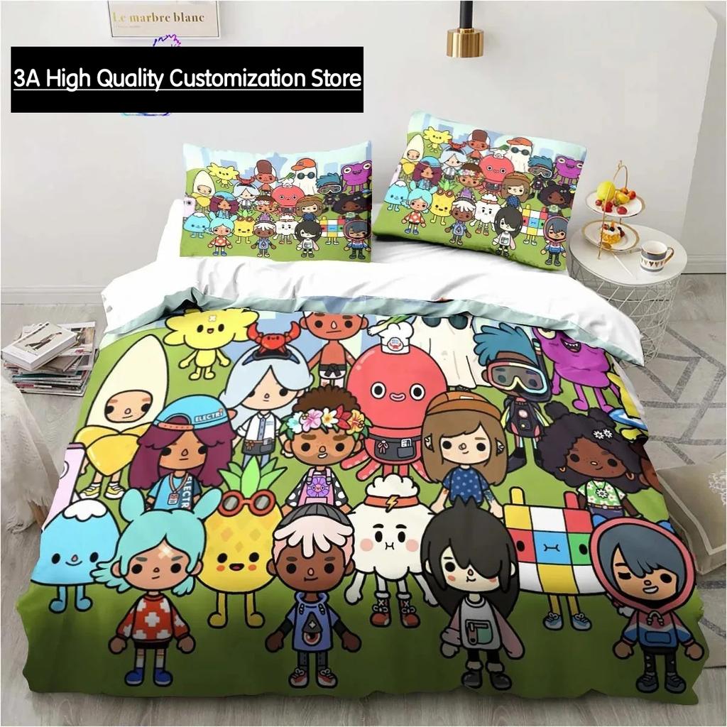 T-Toca Box Life World Cartoon Bedding Set Single Twin Full Queen King Size Bed Set Adult Boys Bedroom Bedding Gift