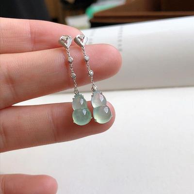 Neu Eingesetzte Natürliche Eis-Chalcedon Kürbis Ohrringe für Damen Chinesischer Stil Klassischer Charme Hochzeitsschmuck Geschenk