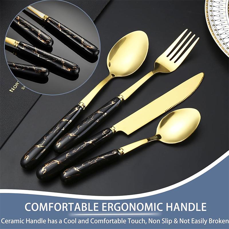 24 Pcs Flatware Set Stainless Steel Knives Forks Spoons Cutlery Set Service for 6 Kitchen Utensil Tableware Set