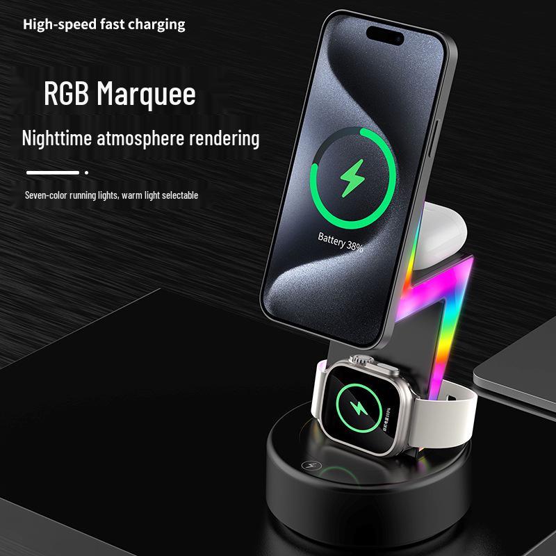 Apple Device Compatible 3-in-1 Wireless Charger for iPhone, Watch & Earbuds