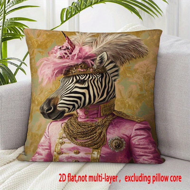 2D Plat-Vintage Koninklijk Zebra Print Sierkussenhoes Luxe Roze Goud Woondecoratie Kussenhoes Peach skin 18*18(CM)-1Pcs
