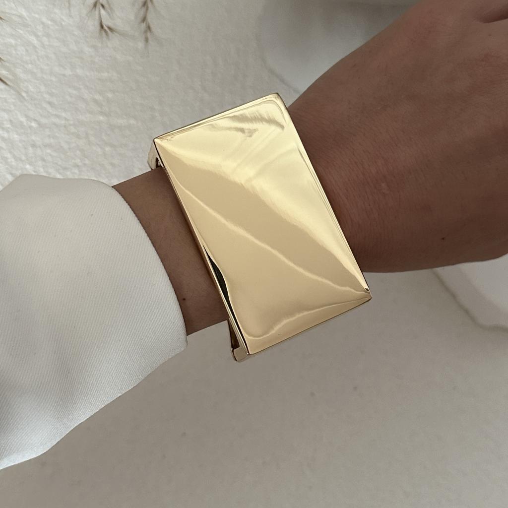 Übertriebene Punk Glatte Heavy Metal Klobige Feder Armreifen für Frauen Hip Hop Goldfarben Geometrische Armbänder Schmuckzubehör
