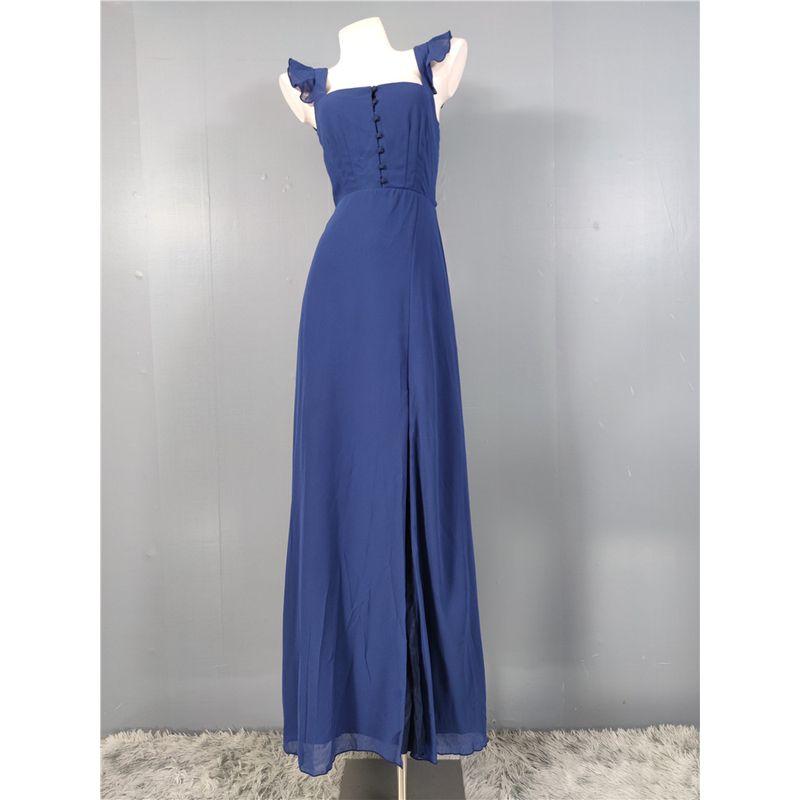 Export Single Lu Home Hepburn Square Collar Design off-Shoulder Ruffles Vacation Elegant Chiffon Fairy Temperamental Dress