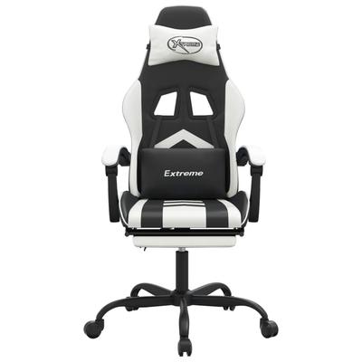 Gaming Chair with Footrest Swivel Black & White Faux Leather
