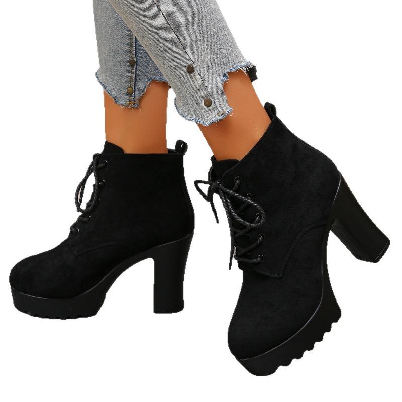 Lace-up High-heeled Boots Plus Size Thick Heels 2025 Winter New Fashion Boots for Women