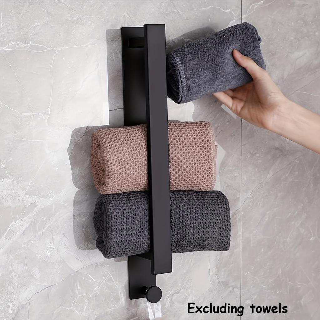 1pc Space-Saving Towel Bar With Hooks - No-Drill, Wall-Mounted Bathroom Towel Rack For Guests