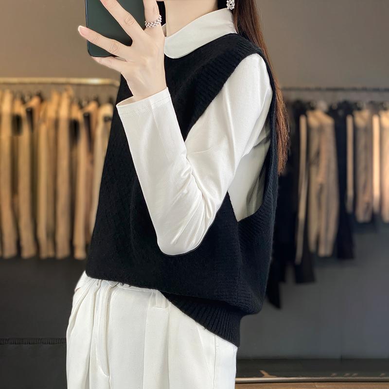 Women's Cashmere Vest Qinghe Cashmere 30% Cashmere 70% Wool Women's Autumn and Winter Cashmere Vest Soft and Warm