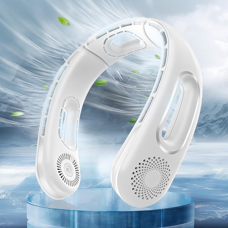 Neck Fan, Hands Free Bladeless Neck Fans Portable Rechargeable, 360° Cooling Neck Fan, 4 Speeds, Quiet, 5200 mAh Battery Operated USB Wearable
