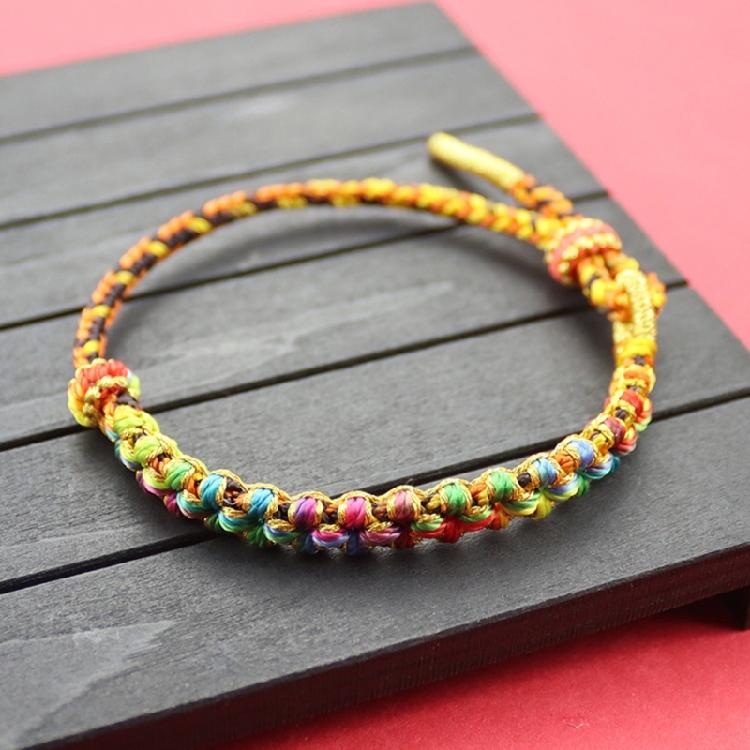 Handcrafted Cotton Rope Bracelet Elastic Wristchain Peach Flower Knots Handchain